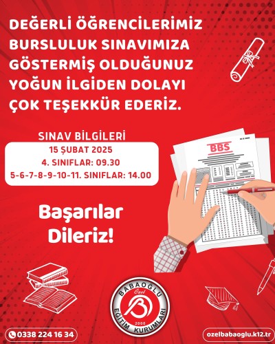 BABAOĞLU BURSLULUK SINAVI 2025 SERVİS BİLGİLENDİRME