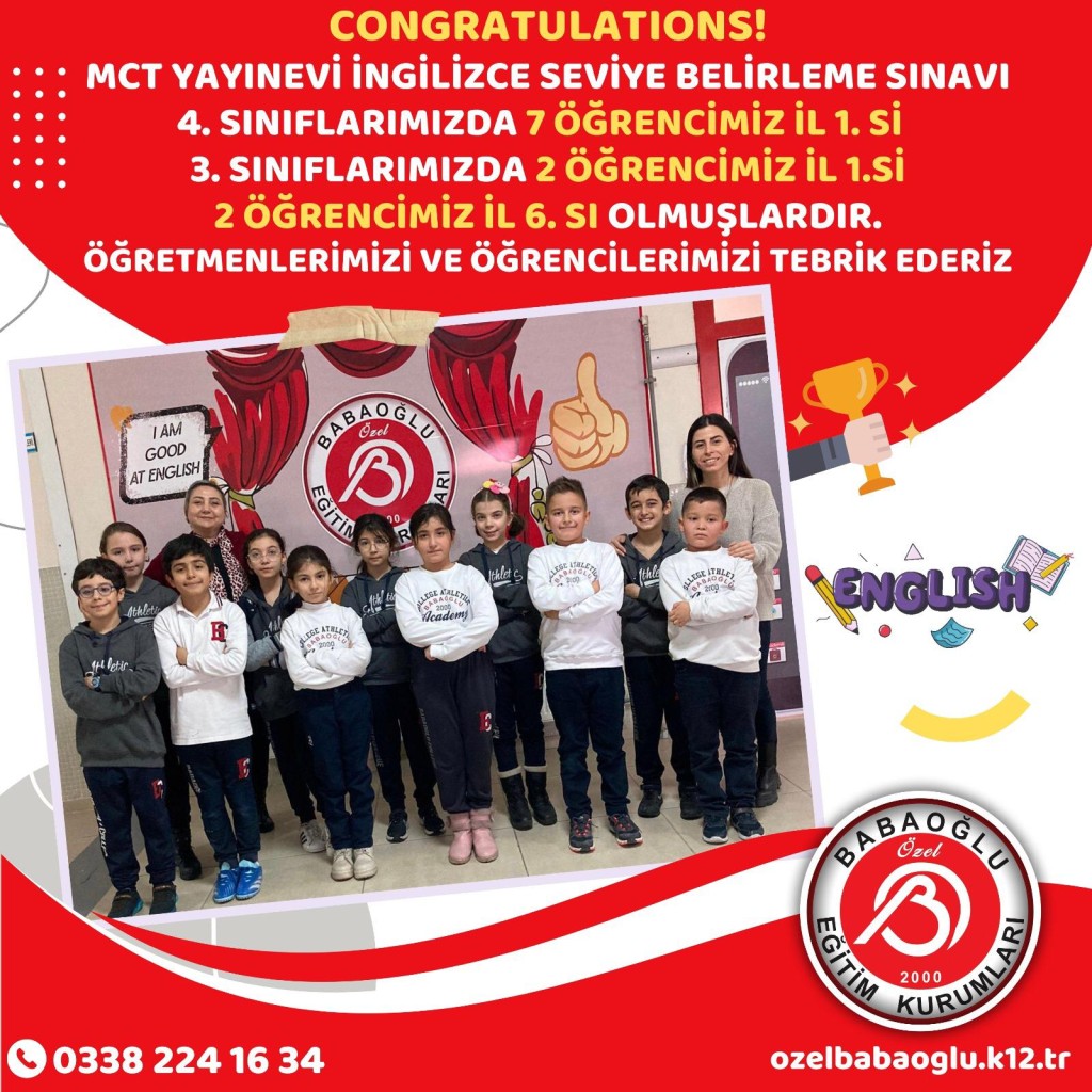 CONGRATULATIONS! MCT YAYINEVİ İNGİLİZCE SEVİYE BELİRLEME SINAVINDA ÖĞRENCİLERİMİZİN BAŞARILARI