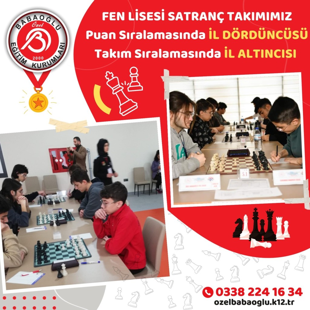 FEN LİSESİ SATRANÇ TAKIMIMIZ PUAN SIRALAMSINDA İL 4. SÜ TAKIM SIRALAMASINDA İL 6. SI OLMUŞTUR