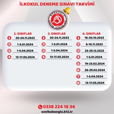 İLKOKUL 2023 - 2024 YILI DENEME SINAVI TAKVİMİ