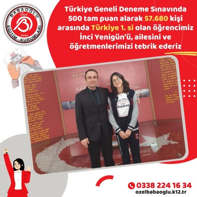 500 TAM PUAN TÜRKİYE 1. Sİ TEBRİKLER İNCİ YENİGÜN 