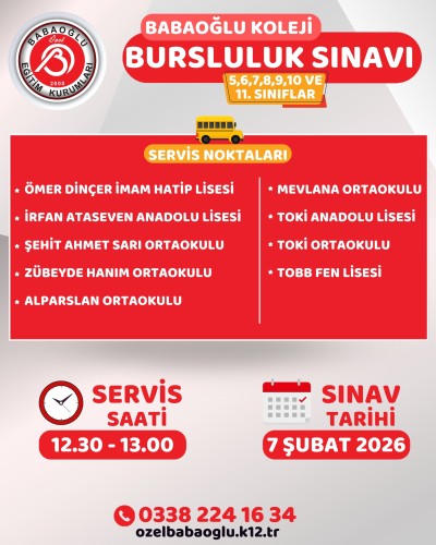 7 Şubat Cumartesi Günü Gerçekleştireceğimiz 5,6,7,8,9,10,11. ci Sınıflar  Bursluluk Sınavı için  Servis Kalkış Noktalarımız!