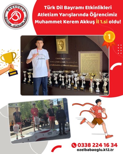  Öğrencimiz Muhammet Kerem Akkuş’u tebrik ediyor, başarılarının devamını diliyoruz!