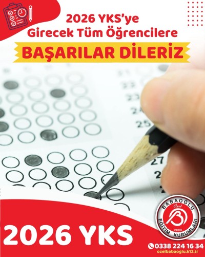 2026 YKS’ye girecek tüm öğrencilerimize başarılarla dolu bir sınav süreci diliyoruz. 