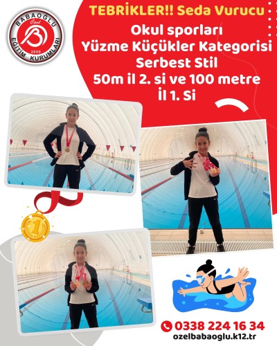TEBRİKLER SEDA VURUCU! OKUL SPORLARI 2024-2025 YÜZME KÜÇÜKLER KATEGORİSİ SERBEST STİL BAŞARILARI