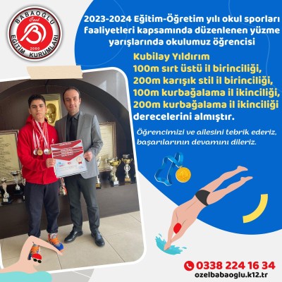 2023 - 2024 EĞİTİM ÖĞRETİM YILI OKUL SPORLARI YÜZME YARIŞLARINDA BAŞARIMIZ