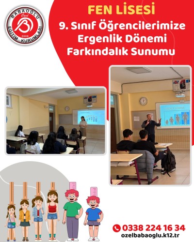 Rehberlik servisimiz tarafından 9. sınıf öğrencilerimize yönelik ergenlik dönemi bilgilendirme sunumu gerçekleştirildi. 