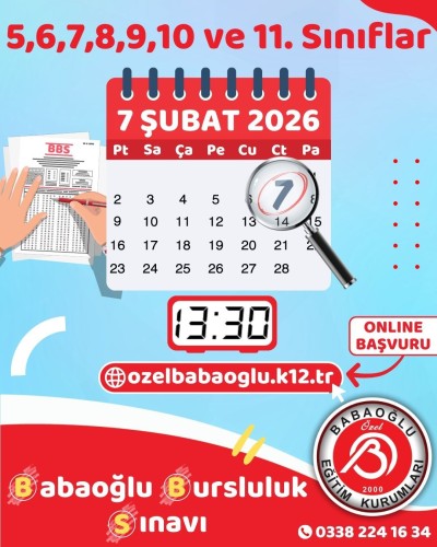 5,6,7,8,9,10 ve 11. Sınıflar Babaoğlu Bursluluk Sınavı!