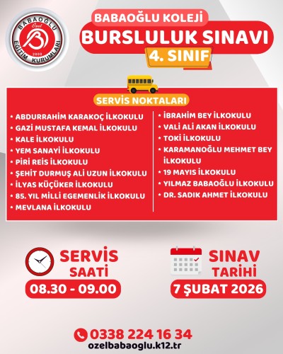 7 Şubat Cumartesi Günü Gerçekleştireceğimiz  4. cü Sınıf  Bursluluk Sınavı için  Servis Kalkış Noktalarımız!