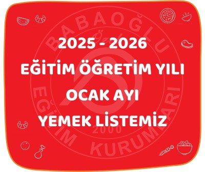 2025-2026 EĞİTİM ÖĞRETİM YILI OCAK AYI YEMEK LİSTEMİZ