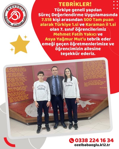 500 TAM PUAN TEBRİKLER ASYA VE FATİH