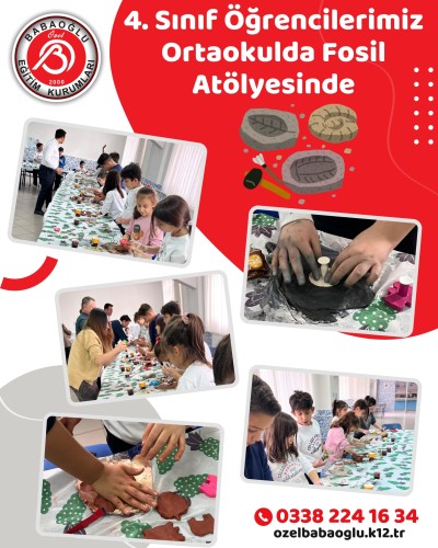 4. sınıf öğrencilerimiz, sınıf öğretmenleri eşliğinde ortaokulda gerçekleştirilen kil fosil etkinliğine katıldı.